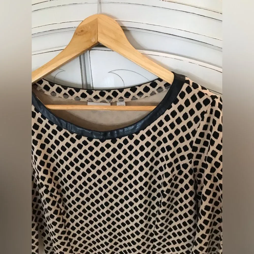 New York & Co Tan and Black Fit and Flare Dress Faux Leather collar Size L